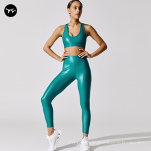 2021 Conjuntos de ioga para mulheres de 2 peças de cintura alta e cintura brilhante Legging e sutiã Sports Wear Leggins Conjunto